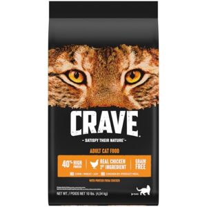 CRAVE Grain Free Adult High Protein Natural Dry Cat Food with Protein from Chicken, 10 lb. Bag