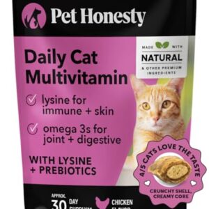 Pet Honesty Cat Multivitamin Chews - Cat Treats for Health + Immune, Cat Joint Support, Skin & Coat, and Digestion | Omega 3s, Lysine for Cats, Cat Probiotic, Cat Vitamins - Chicken (30-Day Supply)