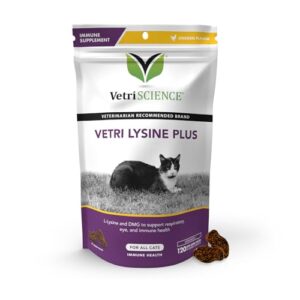 VetriScience Vetri Lysine Plus - 120 Chews - Immune Support Cat Supplements and Vitamins with L-Lysine and DMG for Immunity and Respiratory Health​