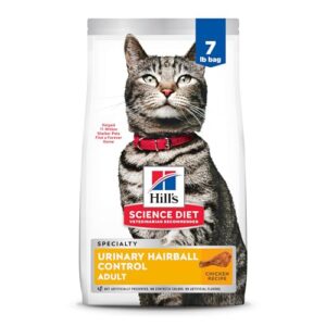 Hill's Science Diet Urinary Hairball Control, Adult 1-6, Urinary Track Health & Hairball Control Support, Dry Cat Food, Chicken Recipe, 7 lb Bag