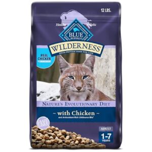 Blue Buffalo Wilderness Natural Adult Dry Cat Food, High-Protein and Grain-Free Diet, Supports Healthy Muscle Development and a Healthy Immune System, Chicken, 12-lb. Bag