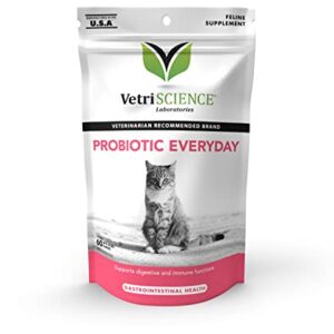 VetriScience Probiotic Everyday for Cats, Digestive Support Supplement, Duck Flavor, 60 Bite Sized Chews - Probiotics and Prebiotics, GI and Immune Support