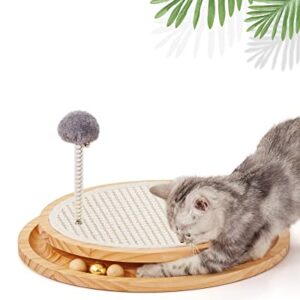 LMUGOOS Cat Scratcher, Cat Natural Sisal Scratching Pad, Kitten Interactive Toy with Ball Track Spring Ball for Chasing Hunting Mental Physical Exercise Puzzle
