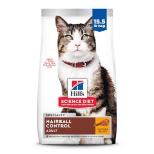 Hill's Science Diet Hairball Control, Adult 1-6, Hairball Control Support, Dry Cat Food, Chicken Recipe, 15.5 lb Bag