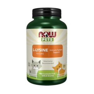 NOW Pet Health, L-Lysine Supplement, Powder, Formulated for Cats, NASC Certified, 8-Ounce