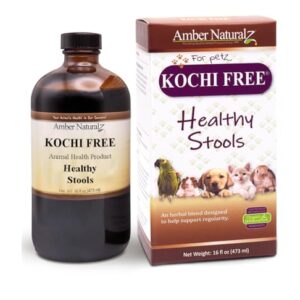 Amber NaturalZ Kochi Free Herbal Supplement for Dogs, Cats, Birds, Guinea Pigs, and Rabbits | Pet Herbal Supplement for Healthy Stool Support | 16 Fluid Ounce Glass Bottle | Manufactured in The USA