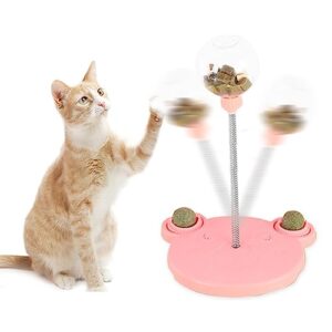 GaRcan Circular Cat Track Toy Leaking Food Design Cat Dispenser Toy with Spring for Small Dogs (Pink) (Pink)