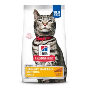 Hill's Science Diet Urinary Hairball Control, Adult 1-6, Urinary Track Health & Hairball Control Support, Dry Cat Food, Chicken Recipe, 15.5 lb Bag