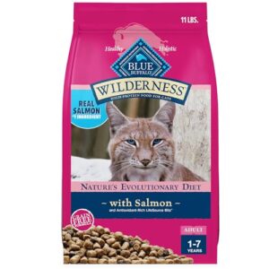 Blue Buffalo Wilderness Natural Adult Dry Cat Food, High-Protein and Grain-Free Diet, Supports Healthy Muscle Development and a Healthy Immune System, Salmon, 5-lb. Bag