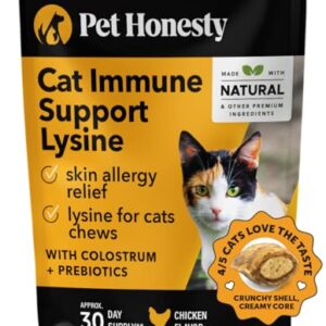 Pet Honesty Cat Immune Support Lysine - Cat Allergy Relief - Sneezing, Runny Nose, Watery Eyes - Cat Supplements & Vitamins with Omega 3s, L-Lysine, Antioxidants, Colostrum - Chicken (30 Day Supply)