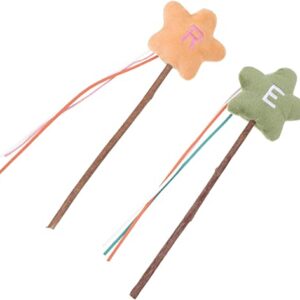 2pcs Cat Teaser Toy Wooden Rod Teaser Interactive Toy Kitten Interactive Wand Fairy Ribbon Stick for Cat Kitten Green Yellow (Color : Green Yellow)