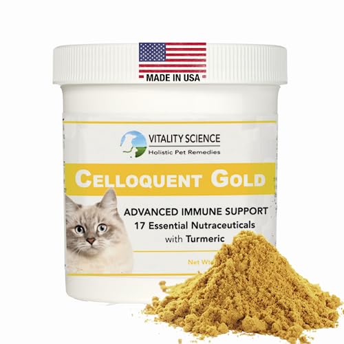 Vitality Science Celloquent Gold for Cats | Holistic Advanced Immune Support Supplement | 17 Synergistic Ingredients | Auto Immune, Vomit and Diarrhea, Depression (220g)