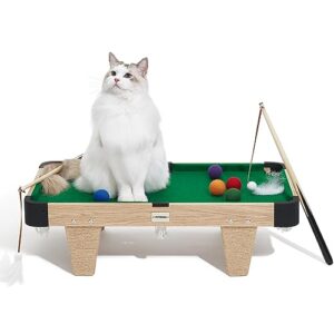 VETRESKA 4 in 1 Cat Toys Mini Pool Table for Cats,Cat Feather Wand Toy Cat Billiard Ball Puzzle Toy,Cat Tree Pool Table Tower with Scratching Post,Cat Interactive Exercise Play Rest Beds & Furniture