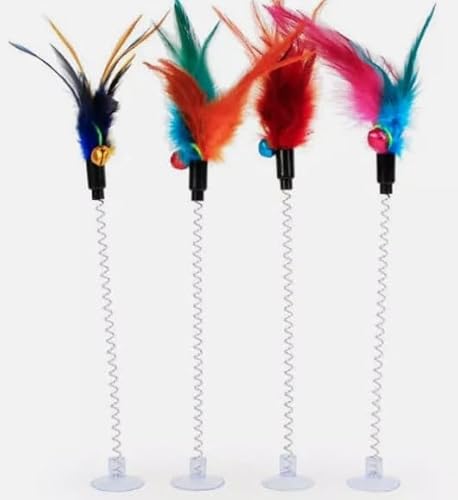 Generic Cat Pet Toys Feathers Floor Suction Cup Bell Teaser, cranberry