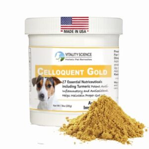 Vitality Science Celloquent Gold for Dogs | Holistic Advanced Immune Support Supplement | 17 Proven Ingredients | Auto Immune, Vomiting and Diarrhea, Depression (220g)