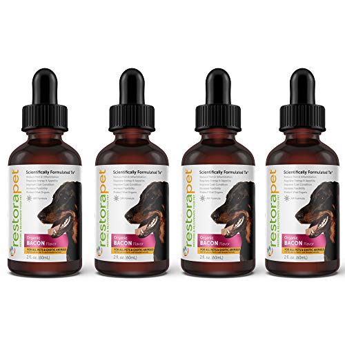 RestoraPet 4-Pack Dog & Cat Bacon Liquid Multivitamin | Dog Arthritis Pain Relief | Hip & Joint Vitamins for Dogs - Anti Inflammatory Supplement for Dogs & Cats | Organic & Non-GMO, Vet Approved