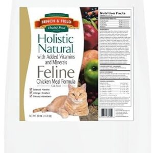 Bench & Field Holistic Natural Premium Adult Dry Cat Food, Chicken Meal and Brown Rice Recipe 25 lb Bag (Pack of 1)