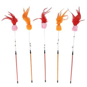 COSMICROWAVE 5pcs Funny Cat Stick Ergonomic, Cat Feather Wand Collar Funny, Interactive Cat Feather Toy with Bell Beads for Cat Exercise Play Interactive Cat Feather Toy