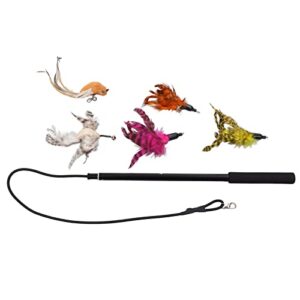 COSMICROWAVE Cat Toys Feathers Wand, Feather Cat Toys for Indoor Cats Retractable Cat Wand, Cat Feather Toys Interactive Retractable Cat Teaser Wand with Bells for Cats Kittens