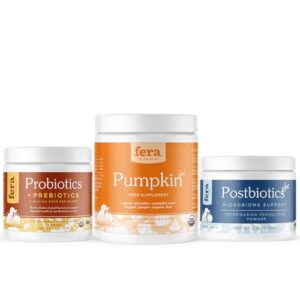 Fera Pets - Happy Gut Bundle of 3, Includes Probitics for Dogs & Cats, Postbiotics Plus for Dogs & Cats, Pumpkin Plus Fiber Supplement for Pets