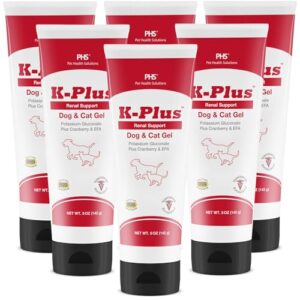 K-Plus Potassium Gluconate Renal Gel Plus Cranberry and EPA for Dogs and Cats - Veterinarian Approved Renal Supplement - Supports Potassium Balance - 6-Pack of 5-oz, 30-oz