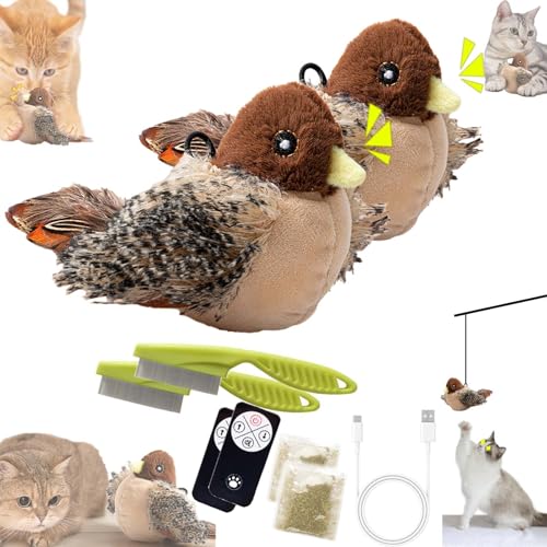 Goffreo Yiffany Fun Flyer Cat Toy Bird, Petsboro Fun Flyer, Interactive Bird Toys for Cats, Chirping Flapping Bird Cat Toy, Simulated Chirping Bird Cat Toy (2PCS)