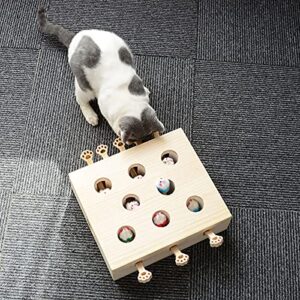 COMEONE Cat Interactive Wooden Toys Whack a Mole Game Cat Punch for Indoor Play Box Puzzle Hunt Toy Funny Kitten Safe Catnip Teaser Fun Box Paws Scratcher.