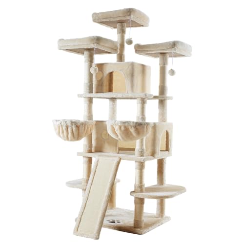 Allewie Large Cat Tree Tower: Multi-Level Scratching Post Condo for Big Cats, Beige - Image 9
