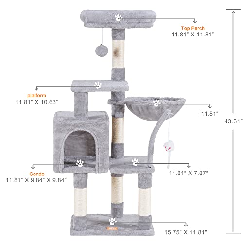 Heybly Cat Tree Tower: Cozy Multi-Level Condo with Hammock, Scratching Posts, Gray - Image 3