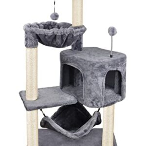 Newest Cat Tree with Cat Condo and Big Hammock, Grey