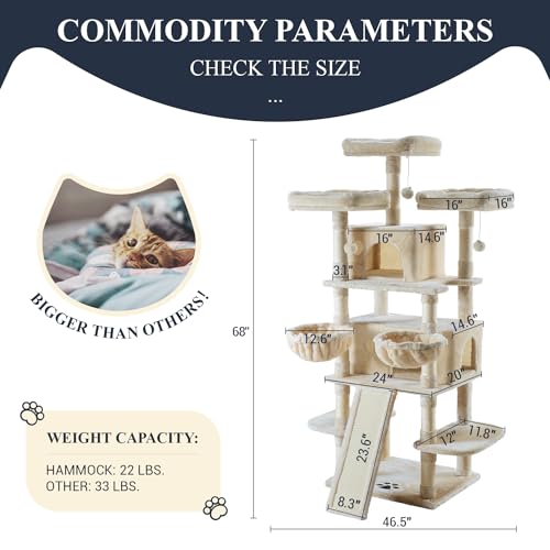 Allewie Large Cat Tree Tower: Multi-Level Scratching Post Condo for Big Cats, Beige - Image 7