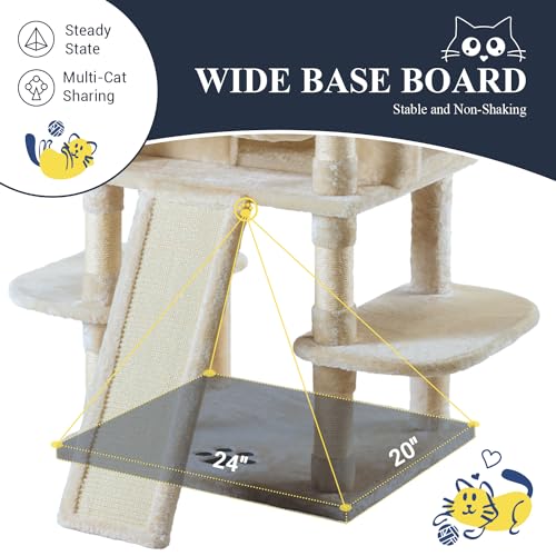 Allewie Large Cat Tree Tower: Multi-Level Scratching Post Condo for Big Cats, Beige - Image 8