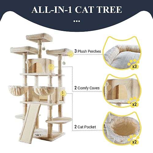 Allewie Large Cat Tree Tower: Multi-Level Scratching Post Condo for Big Cats, Beige - Image 5