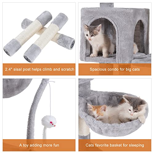 Heybly Cat Tree Tower: Cozy Multi-Level Condo with Hammock, Scratching Posts, Gray - Image 4