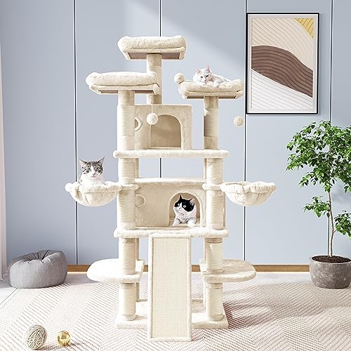 Allewie Large Cat Tree Tower: Multi-Level Scratching Post Condo for Big Cats, Beige - Image 2