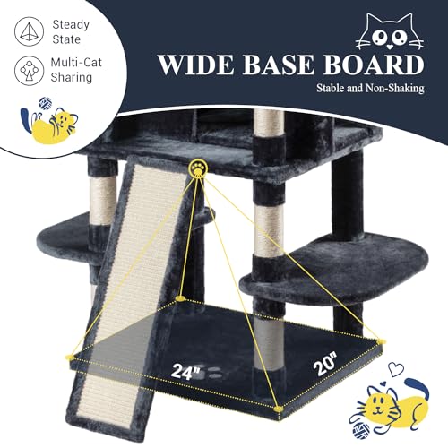 Allewie Tall Cat Tower: Multi-Level Condo, Scratching Post, Smokey Grey Kitty Playground - Image 8