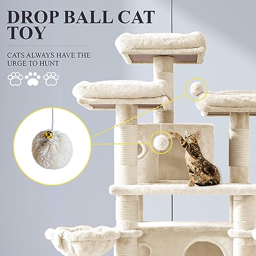 Allewie Large Cat Tree Tower: Multi-Level Scratching Post Condo for Big Cats, Beige - Image 3