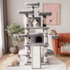 Large Cat Tree Tower 68" Multi-Level Condo Scratching Post Hammock Perch Grey - Image 2