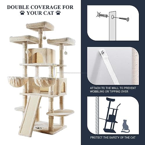 Allewie Large Cat Tree Tower: Multi-Level Scratching Post Condo for Big Cats, Beige - Image 6