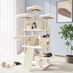 Allewie 68 Inches Cat Tree/Cat Tree House and Towers for Large Cat/Cat Climbing Tree with Cat Condo/Cat Tree Scratching Post/Multi-Level Large Cat Tree/Beige