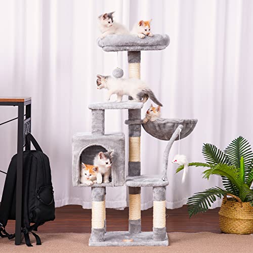 Heybly Cat Tree Tower: Cozy Multi-Level Condo with Hammock, Scratching Posts, Gray - Image 2