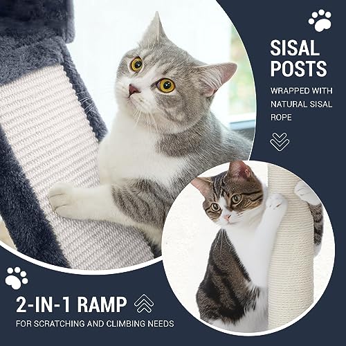 Allewie Tall Cat Tower: Multi-Level Condo, Scratching Post, Smokey Grey Kitty Playground - Image 4