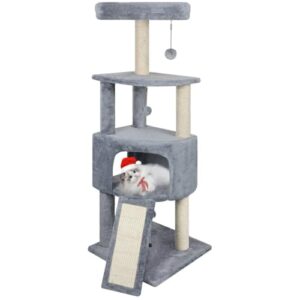 HUITREE 45in Cat Tree Tower with Big Cat Condo for Indoor Cats,Cat Tower Activity Center Cat Furniture with Scratching Post and Hanging Bed,Grey