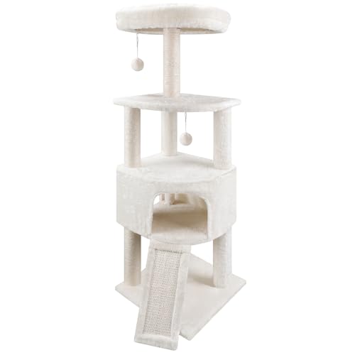 Spacious 45in Cat Tree Tower: Cozy Condo, Scratching Post & Hanging Bed - Beige - Image 2