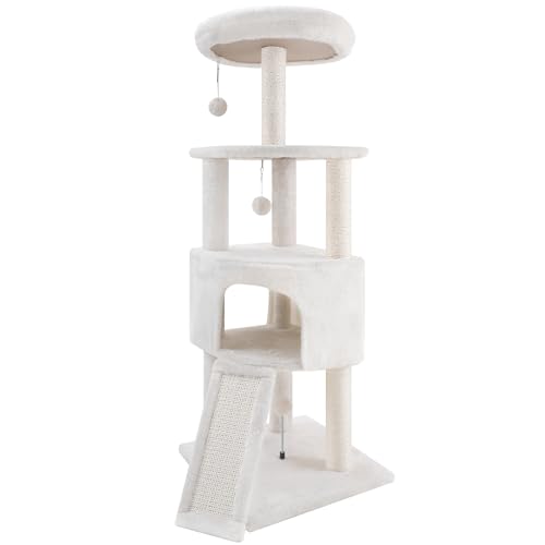 HUITREE 45in Cat Tree Tower with Big Cat Condo for Indoor Cats,Cat Tower Activity Center Cat Furniture with Scratching Post and Hanging Bed,Beige …