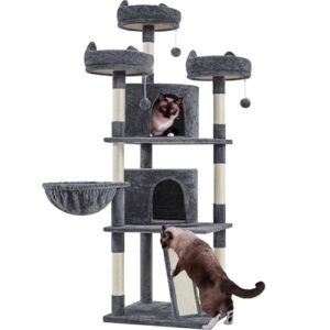 Yaheetech 68.5in Multi-Level Large Cat Condo with Sisal-Covered Platforms Scratching Board & Scratching Posts, Cozy Perches, Stable Cat Tower/Tree Pet Play House, Dark Gray