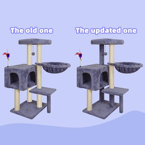 Deluxe 35" Cat Tree Tower: Hammock, Scratching Posts & Hanging Toy - Multi-Level Condo Grey - Image 2