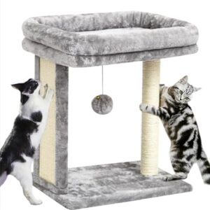SYANDLVY Cat Tree with Scratching Post for Indoor Cats, Scratching Board with Perch, Cat Post Scratcher with 2 Dangling Balls, Great for Kittens, Grey