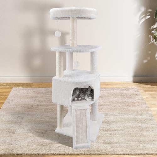 Spacious 45in Cat Tree Tower: Cozy Condo, Scratching Post & Hanging Bed - Beige - Image 5