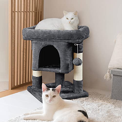 Deluxe 24" Cat Tree Tower with Scratching Posts & Cozy Hideaway - Dark Gray - Image 2